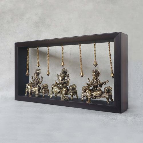 Ganesh Laxmi & Saraswati In Wooden Frame by Satgurus