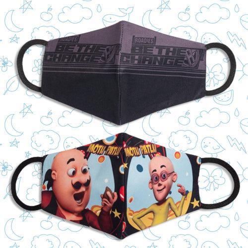 Cartoon Printed 4 Layers Cloth Mask for Kids ( Pack of 2 Washable and Reusable )