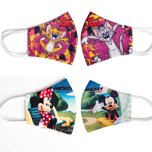 Cartoon Printed 4 Layers Cloth Mask for Kids ( Pack of 2 Washable and Reusable )