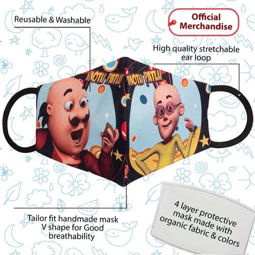 Cartoon Printed 4 Layers Cloth Mask for Kids ( Pack of 2 Washable and Reusable )