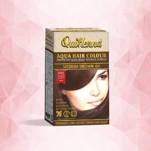 QuikHenna, AQUA Powder Hair Color 4N Medium Brown for Men & Women, 110GM | Permanent Long Lasting Hair Color | Free from PPD, Resorcinols, Peroxides, Ammonia & Harsh Chemicals