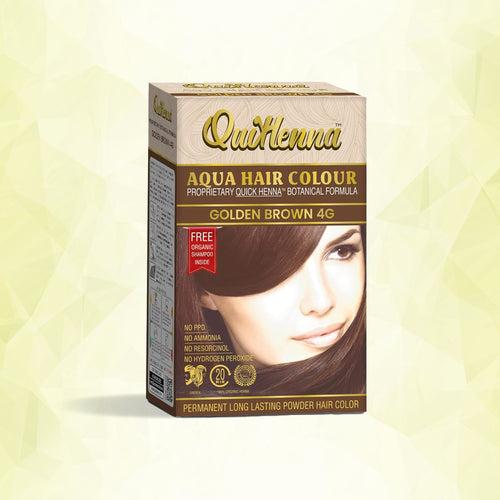 QuikHenna, AQUA Powder Hair Color 4G Golden Brown  for Men & Women, 110GM | Permanent Long Lasting Hair Color | Free from PPD, Resorcinols, Peroxides, Ammonia & Harsh Chemicals