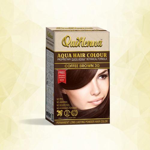 QuikHenna, AQUA Powder Hair Color 3G COFFEE BROWN for Men & Women, 110GM | Permanent Long Lasting Hair Color | Free from PPD, Resorcinols, Peroxides, Ammonia & Harsh Chemicals