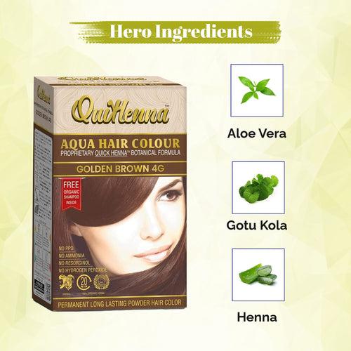QuikHenna, AQUA Powder Hair Color 4G Golden Brown  for Men & Women, 110GM | Permanent Long Lasting Hair Color | Free from PPD, Resorcinols, Peroxides, Ammonia & Harsh Chemicals