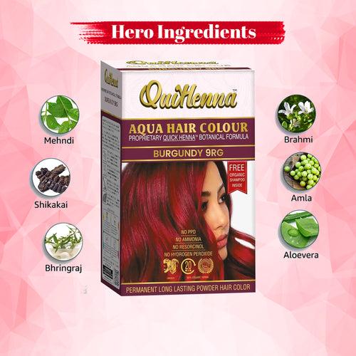 QuikHenna, AQUA Powder Hair Color 9RG Burgundy for Men & Women, 110GM | Permanent Long Lasting Hair Color | Free from PPD, Resorcinols, Peroxides, Ammonia & Harsh Chemicals
