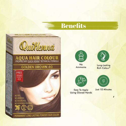 QuikHenna, AQUA Powder Hair Color 4G Golden Brown  for Men & Women, 110GM | Permanent Long Lasting Hair Color | Free from PPD, Resorcinols, Peroxides, Ammonia & Harsh Chemicals