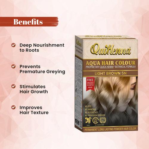 QuikHenna, AQUA Powder Hair Color 5N Natural Light Brown for Men & Women, 110GM | Permanent Long Lasting Hair Color | Free from PPD, Resorcinols, Peroxides, Ammonia & Harsh Chemicals