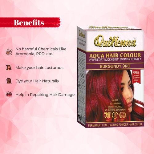 QuikHenna, AQUA Powder Hair Color 9RG Burgundy for Men & Women, 110GM | Permanent Long Lasting Hair Color | Free from PPD, Resorcinols, Peroxides, Ammonia & Harsh Chemicals