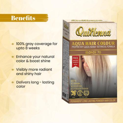 QuikHenna, AQUA Powder Hair Color 7G Blonde for Men & Women, 110GM | Permanent Long Lasting Hair Color | Free from PPD, Resorcinols, Peroxides, Ammonia & Harsh Chemicals