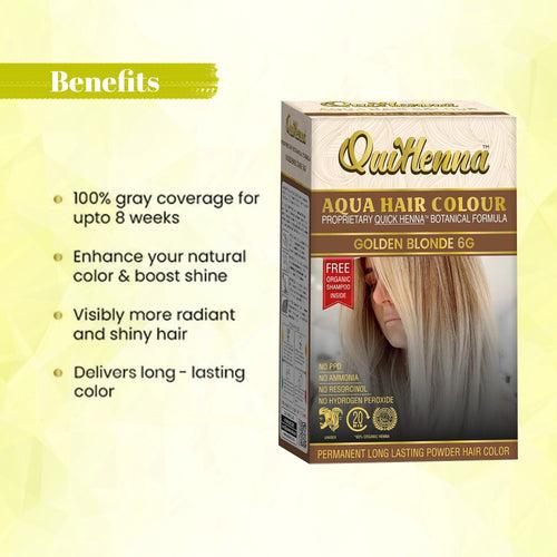 QuikHenna, AQUA Powder Hair Color 6G Golden Blonde for Men & Women, 110GM | Permanent Long Lasting Hair Color | Free from PPD, Resorcinols, Peroxides, Ammonia & Harsh Chemicals