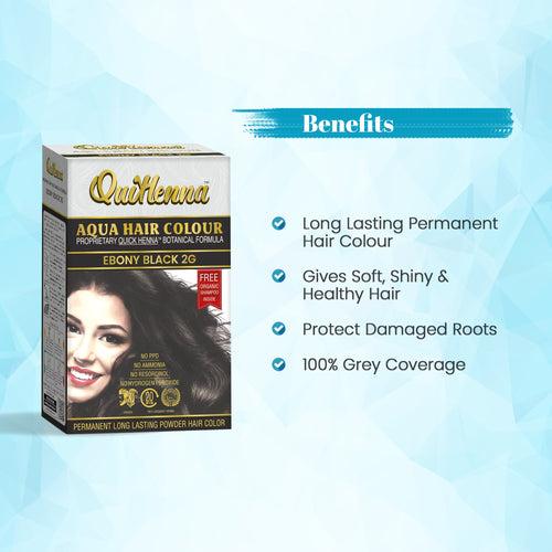 QuikHenna, AQUA Powder Hair Color 2G Ebony Black for Men & Women, 110GM | Permanent Long Lasting Hair Color | Free from PPD, Resorcinols, Peroxides, Ammonia & Harsh Chemicals