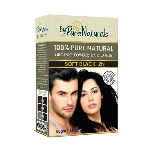 byPureNaturals 100% Organic Powder Soft Black Hair Color (60 Gram) | Pure Natural Hair Colour for Men & Women | Chemical Free & Ammonia Free Hair Colour