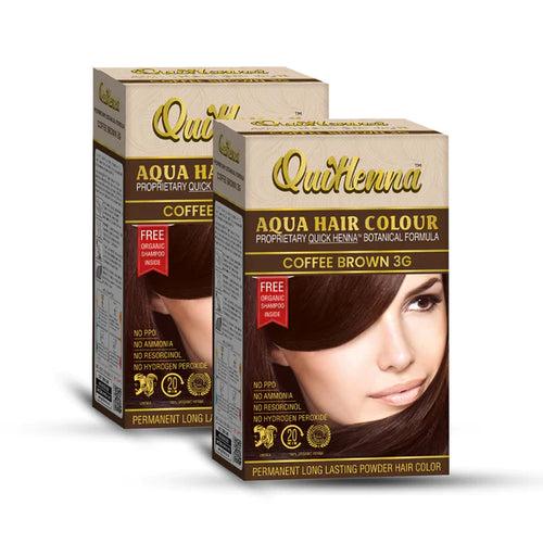 QuikHenna, AQUA Powder Hair Color 3G COFFEE BROWN for Men & Women, 110GM | Permanent Long Lasting Hair Color | Free from PPD, Resorcinols, Peroxides, Ammonia & Harsh Chemicals