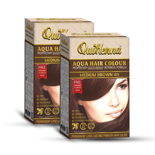 QuikHenna, AQUA Powder Hair Color 4N Medium Brown for Men & Women, 110GM | Permanent Long Lasting Hair Color | Free from PPD, Resorcinols, Peroxides, Ammonia & Harsh Chemicals