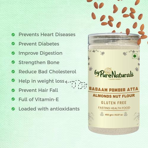 byPureNaturals Badaam Powder Atta - ALMONDS NUT FLOUR - GLUTEN FREE READY TO USE ATTA 450gm