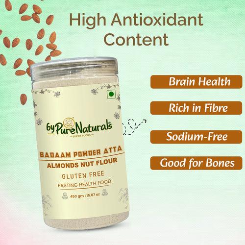 byPureNaturals Badaam Powder Atta - ALMONDS NUT FLOUR - GLUTEN FREE READY TO USE ATTA 450gm