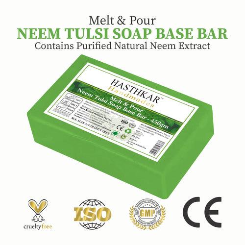 Hasthkar Handmades Soap Base Bar For Soap Making Neem Tulsi Melt & Pour Clear Transparent Glycerine Soap base SLS & SLES Paraben Free 450Gm Pack of 2
