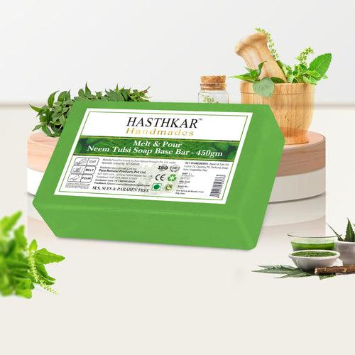 Hasthkar Handmades Soap Base Bar For Soap Making Neem Tulsi Melt & Pour Clear Transparent Glycerine Soap base SLS & SLES Paraben Free 450Gm Pack of 2