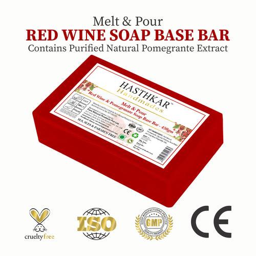 Hasthkar Handmades Soap Base Bar For Soap Making Red Wine With Pomegranate Extract Melt & Pour Clear Transparent SLS & SLES Paraben Free 450Gm
