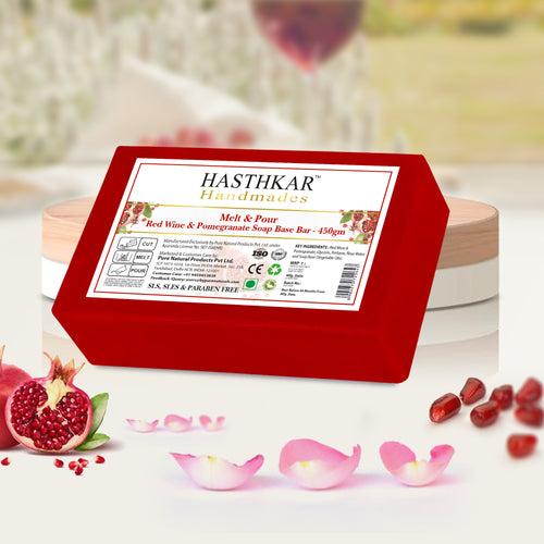 Hasthkar Handmades Soap Base Bar For Soap Making Red Wine With Pomegranate Extract Melt & Pour Clear Transparent SLS & SLES Paraben Free 450Gm