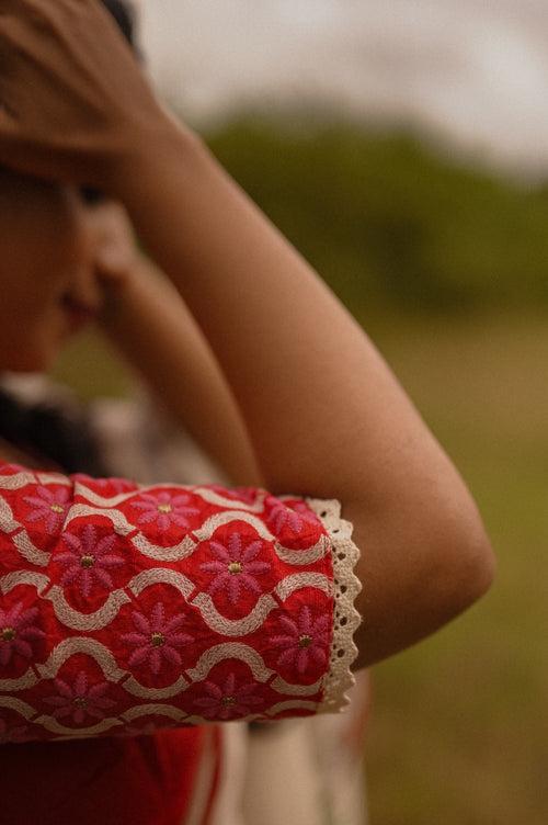 RED TILE PATTERN BLOUSE