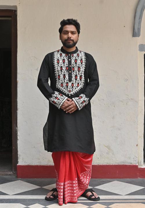 Black Daalim Phool Kurta