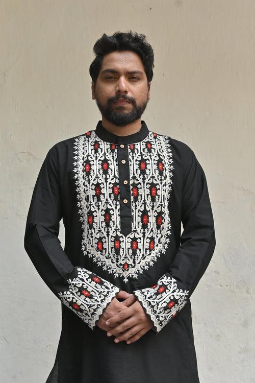 Black Daalim Phool Kurta