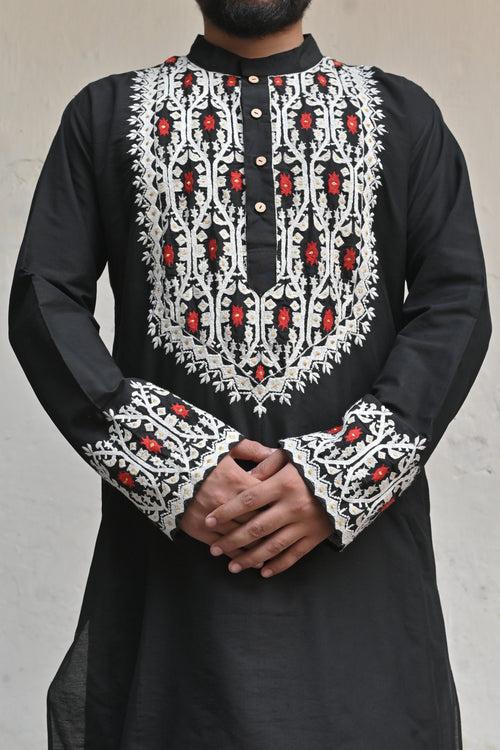 Black Daalim Phool Kurta