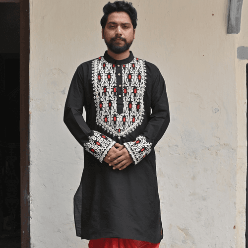 Black Daalim Phool Kurta