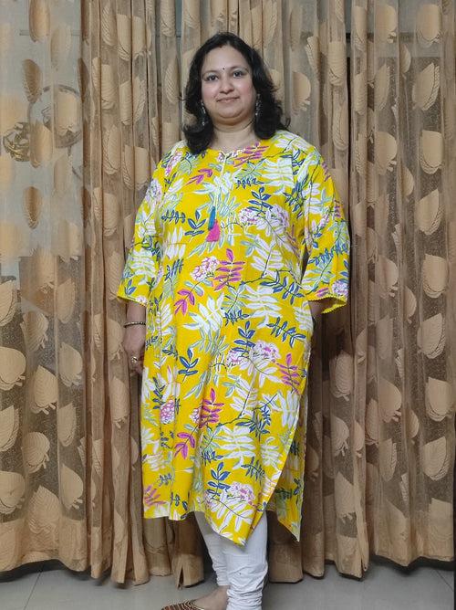 Designer Plus Size Yellow Straight Kurta with pocket