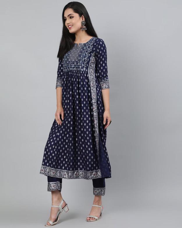 Embroidered Blue Kurta Palazzo Set