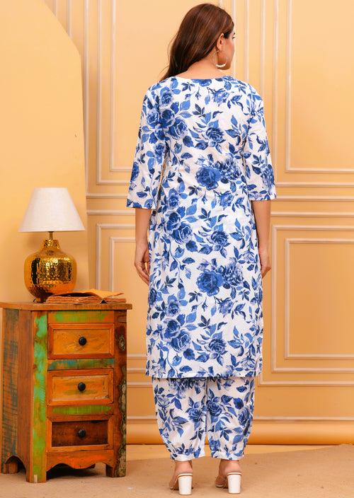 Blue Cotton printed Co-ord set with pocket