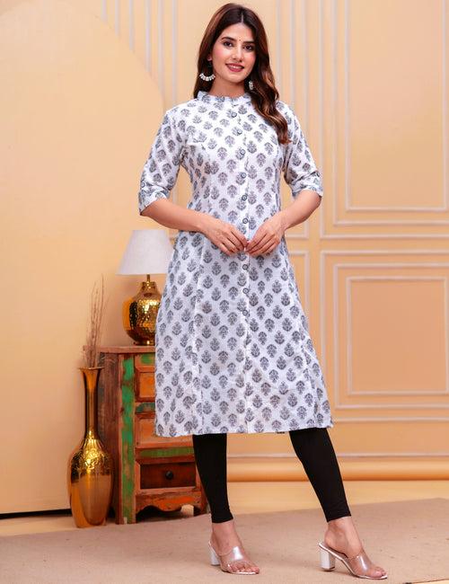 Women White Pure Cotton A-Line Kurta