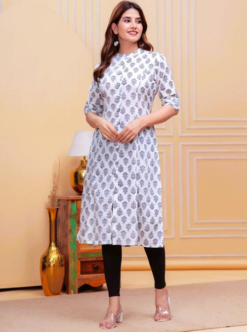 Women White Pure Cotton A-Line Kurta