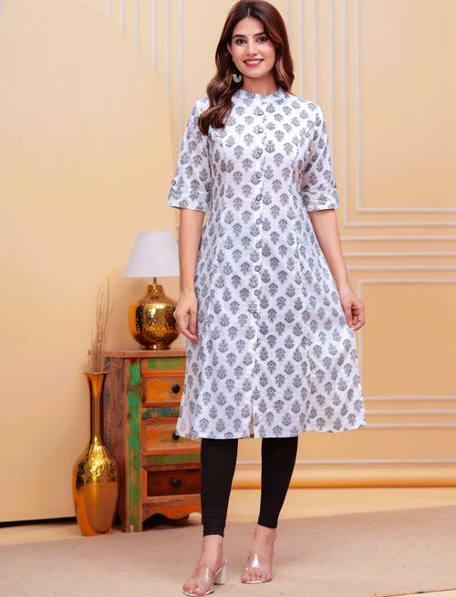 Women White Pure Cotton A-Line Kurta