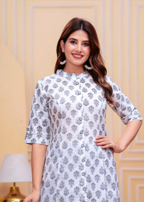 Women White Pure Cotton A-Line Kurta