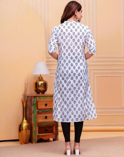 Women White Pure Cotton A-Line Kurta