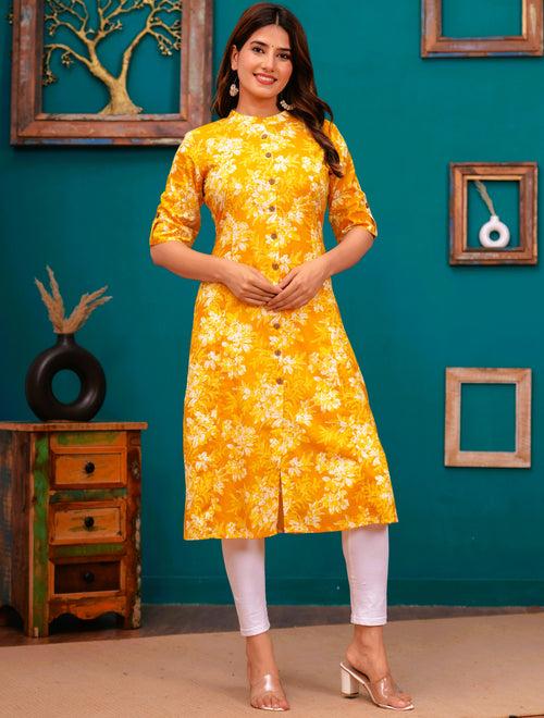 Women Yellow Pure Cotton A-Line Kurta