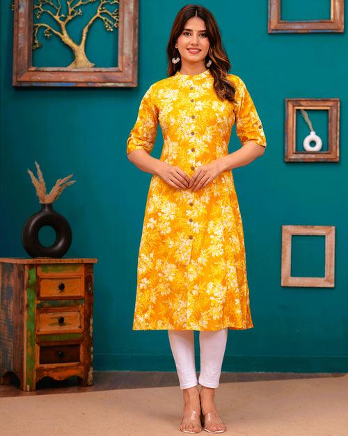 Women Yellow Pure Cotton A-Line Kurta