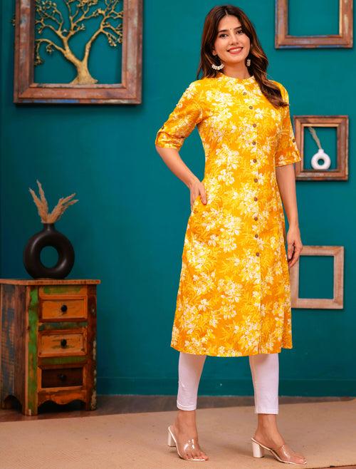 Women Yellow Pure Cotton A-Line Kurta