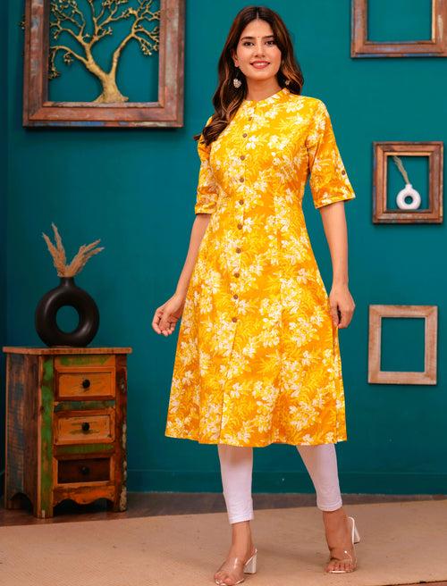 Women Yellow Pure Cotton A-Line Kurta