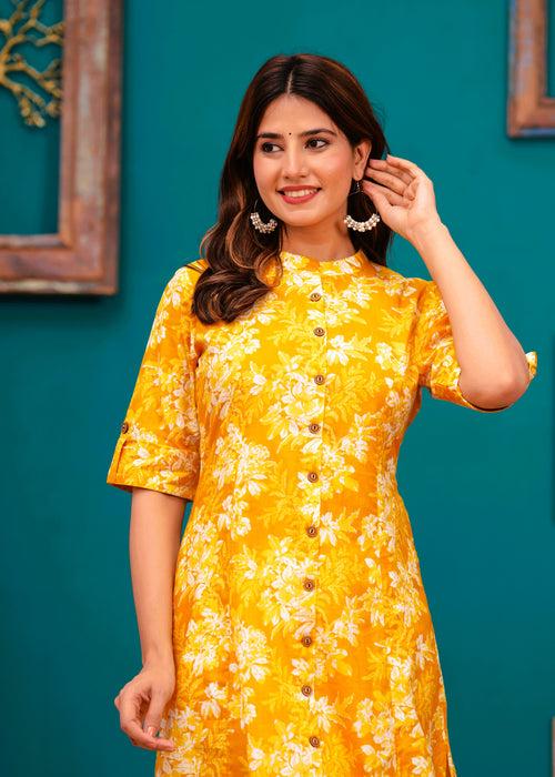 Women Yellow Pure Cotton A-Line Kurta