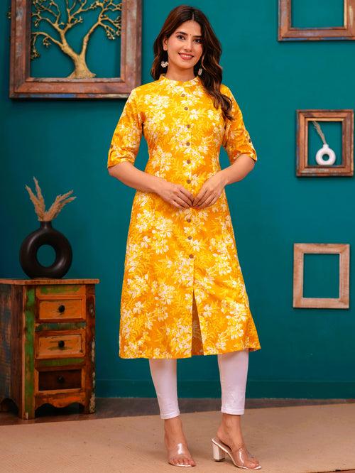 Women Yellow Pure Cotton A-Line Kurta