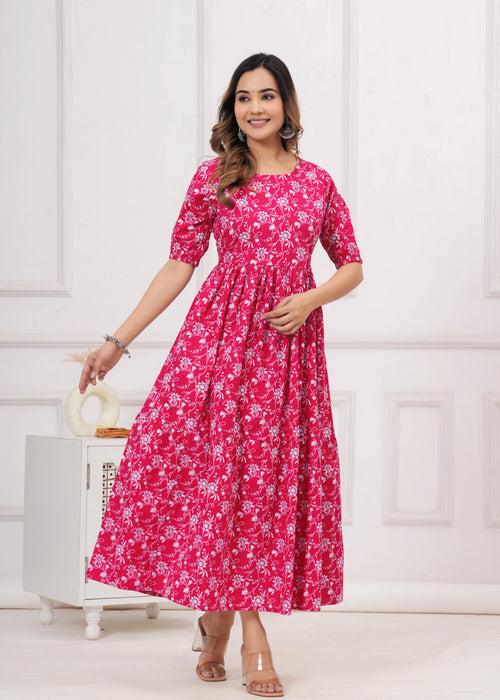 Designer Red Cotton Anarkali Kurta