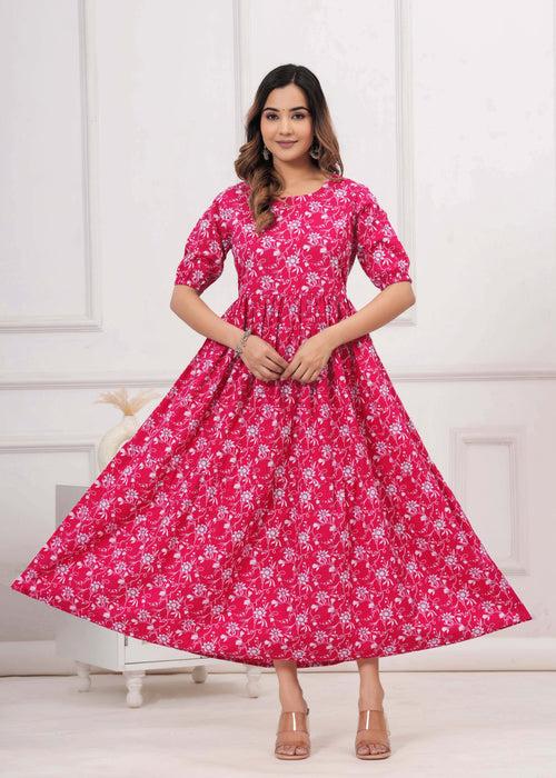 Designer Red Cotton Anarkali Kurta