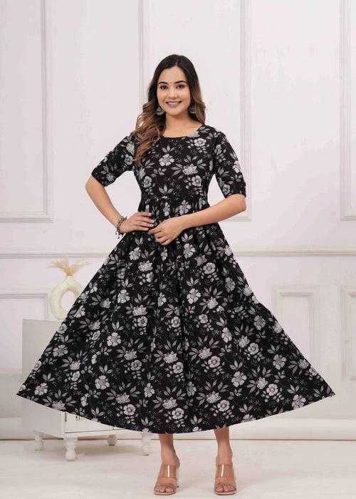 Designer Black Cotton Anarkali Kurta