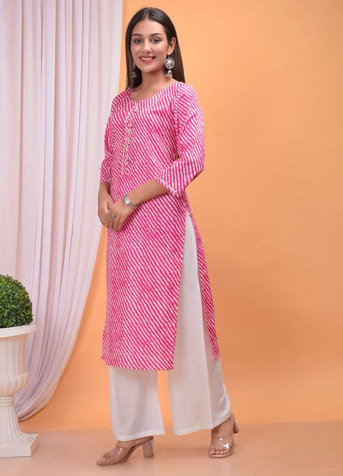 Plus Size Pink Jaipuri Leheriya with gotta work Kurti