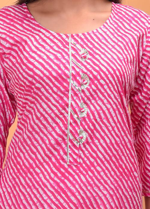 Plus Size Pink Jaipuri Leheriya with gotta work Kurti