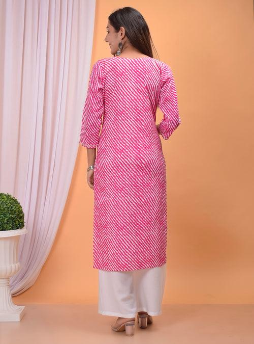 Plus Size Pink Jaipuri Leheriya with gotta work Kurti
