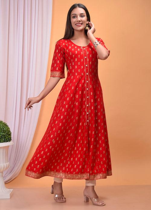 Designer Red Long Anarkali Kurti